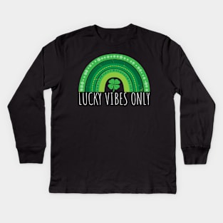 Lucky Vibes Only Green Shamrock Rainbow Lucky St Paddy's Kids Long Sleeve T-Shirt